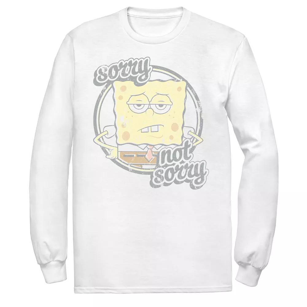 Men's Spongebob Sorry Not Sorry Distressed Circle Portrait Long Sleeve Tee, Size: Large, White Product Image