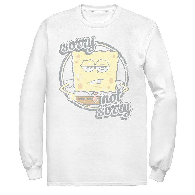 Men's Spongebob Sorry Not Sorry Distressed Circle Portrait Long Sleeve Tee, Size: Large, White Product Image