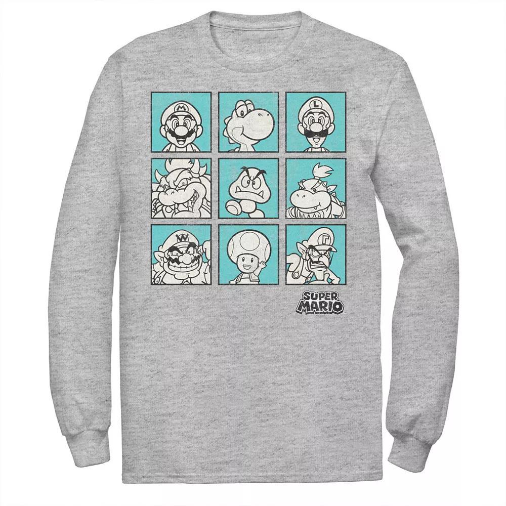 Big & Tall Nintendo Super Mario Teal Character Boxes Long Sleeve Graphic Tee, Men's, Size: 4XL, Athletic Grey Product Image