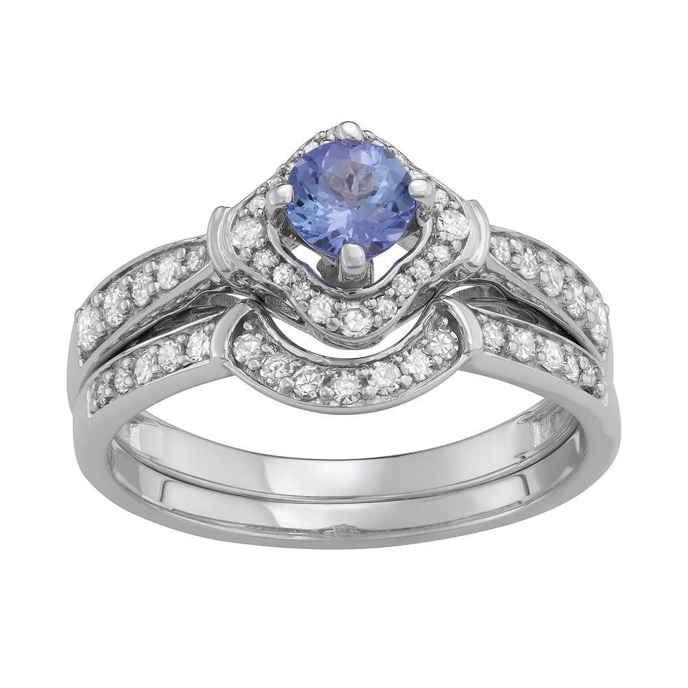 14k White Gold 1/2 Carat T.W. Diamond & Gemstone Halo Engagement Ring Set, Women's, Size: 8, Tanzanite Product Image