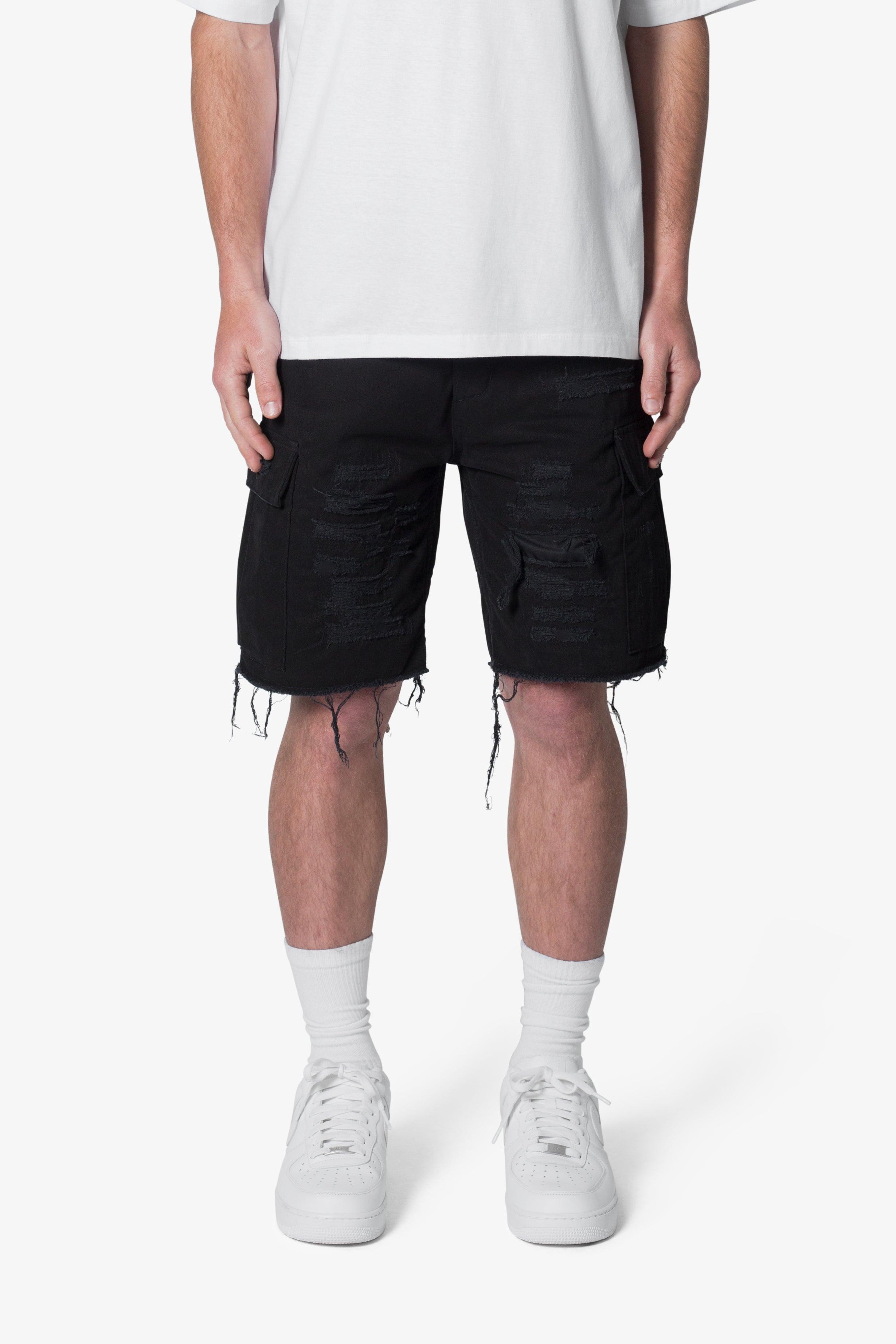Distressed Cargo Shorts - Washed Black Product Image