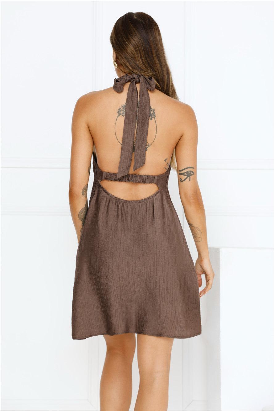 Sunset Muse Halter Mini Dress Brown Product Image