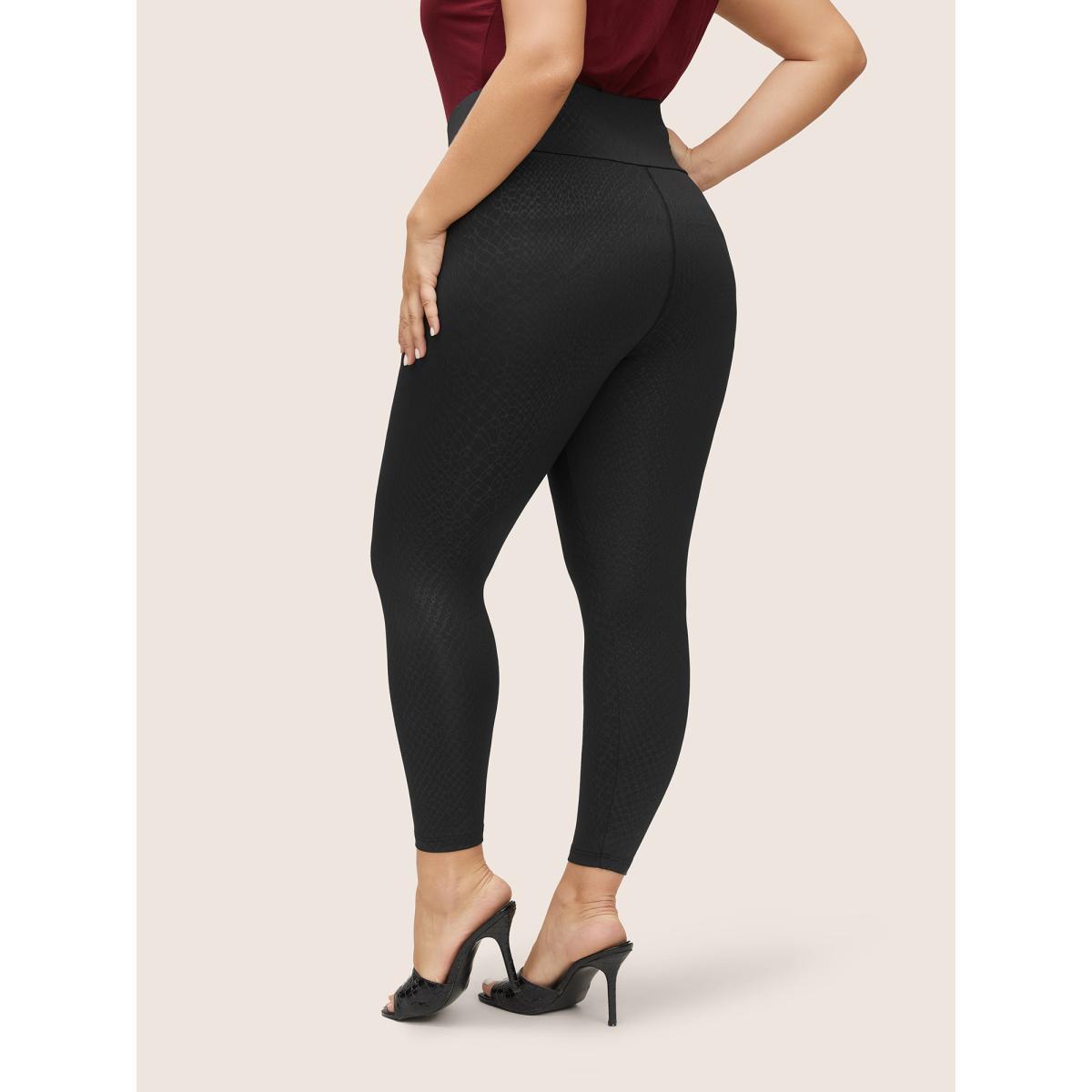 Plus Size Plain Textured Skinny High Rise Leggings Women Black Casual High stretch Skinny High Rise Everyday Leggings BloomChic 22-24/3X Product Image