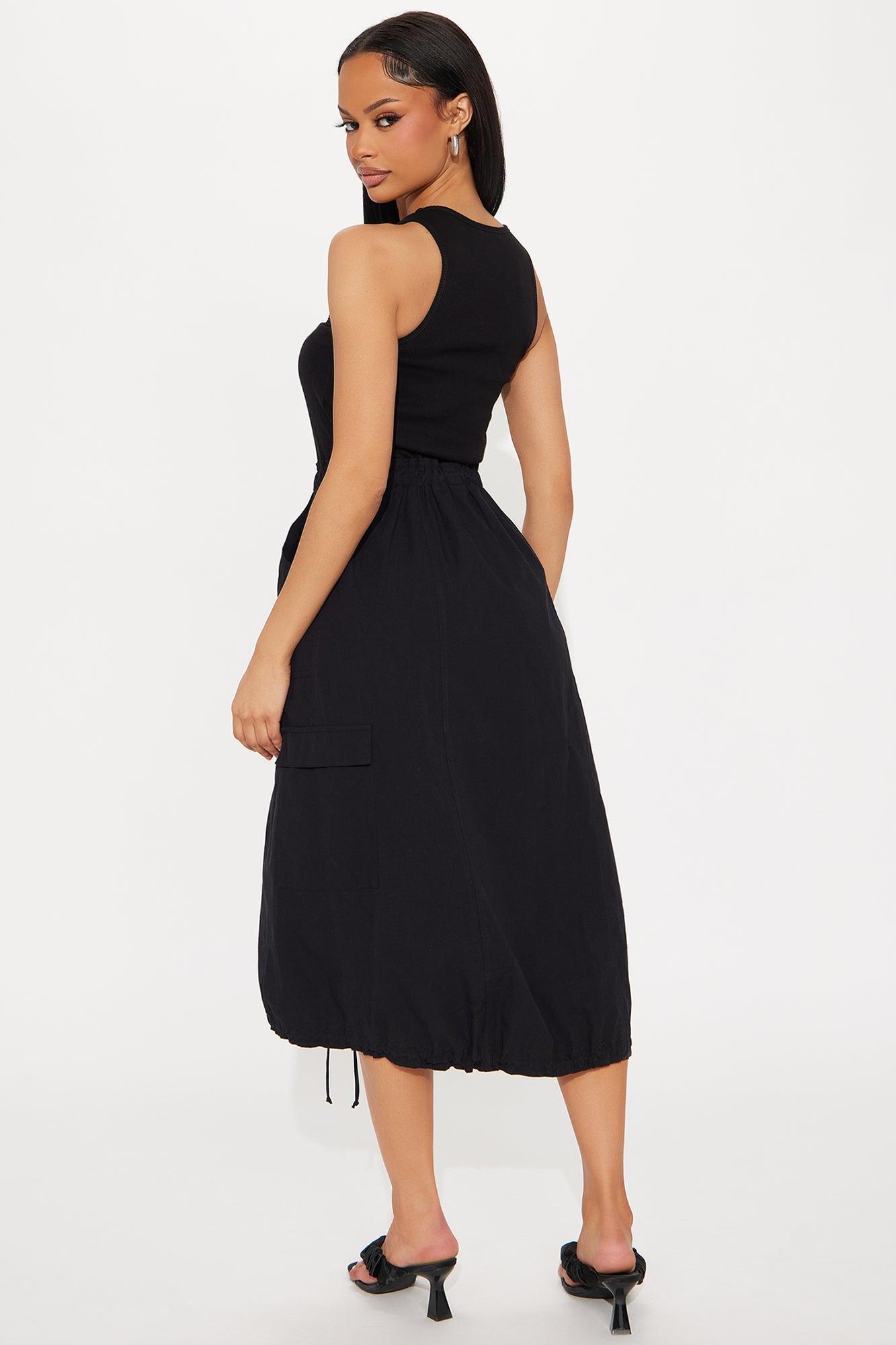 Jocelyn Poplin Cargo Midi Dress - Black Product Image