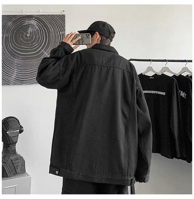 Washed Button-Up Denim Jacket Product Image