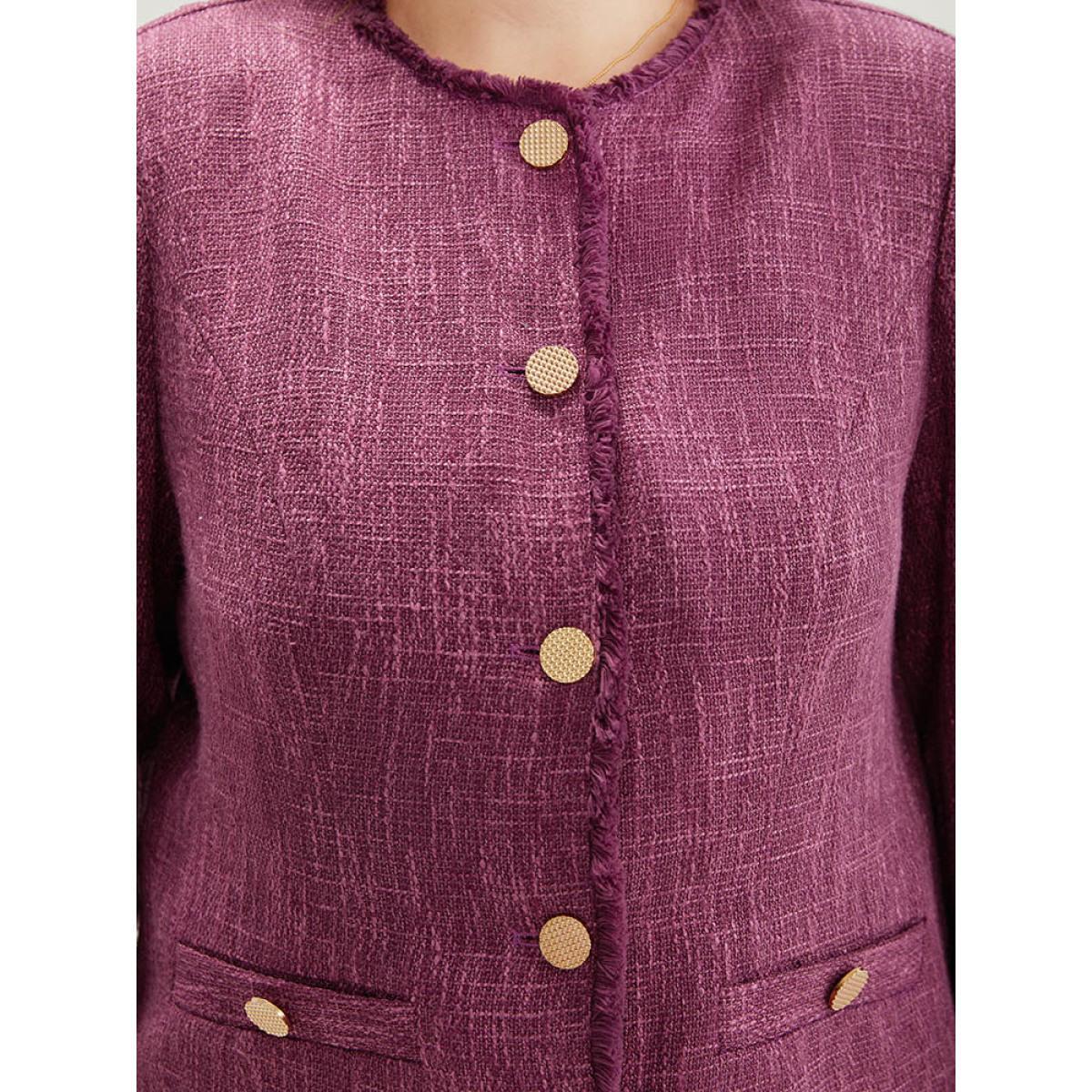 Plus Size Texture Buckle Detail Fuzzy Trim Jacket Women RedViolet Texture Pocket Dailywear Jackets BloomChic 12/L Product Image
