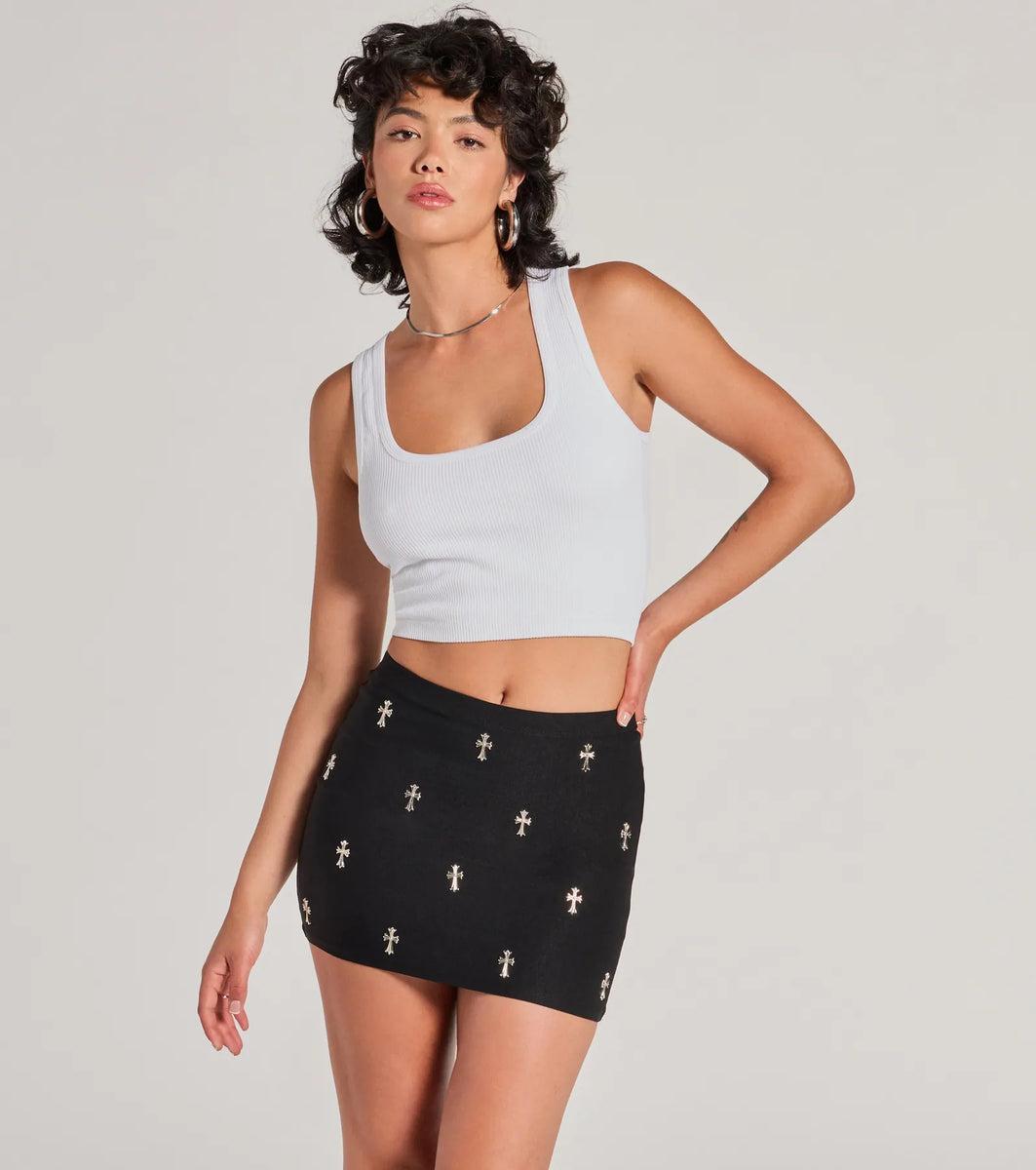 Blessed With Style High-Rise Cross Stud Mini Skirt Product Image