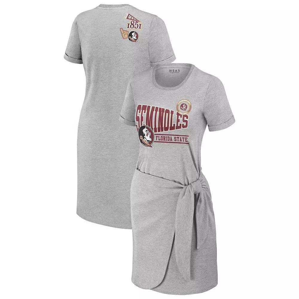 Women's WEAR by Erin Andrews Heather Gray Florida State Seminoles Knotted T-Shirt Dress, Size: Medium, Grey Product Image