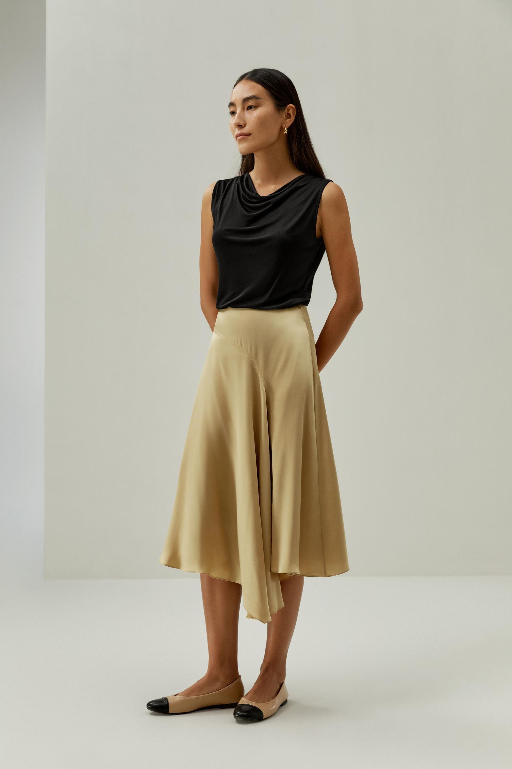 Asymmetrical Hem Silky Half-Skirt Product Image