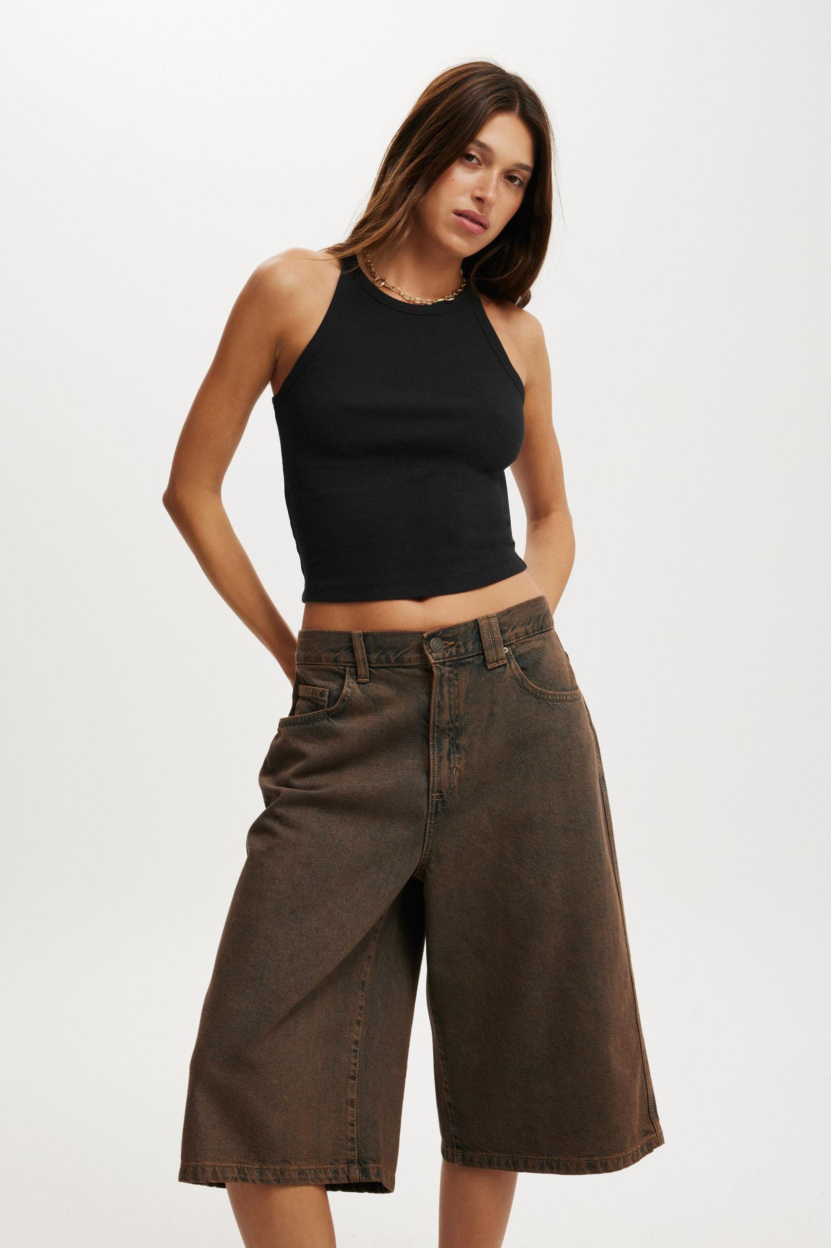 Cotton On Women - 91 Baggy Denim Jort - Shadow brown Product Image