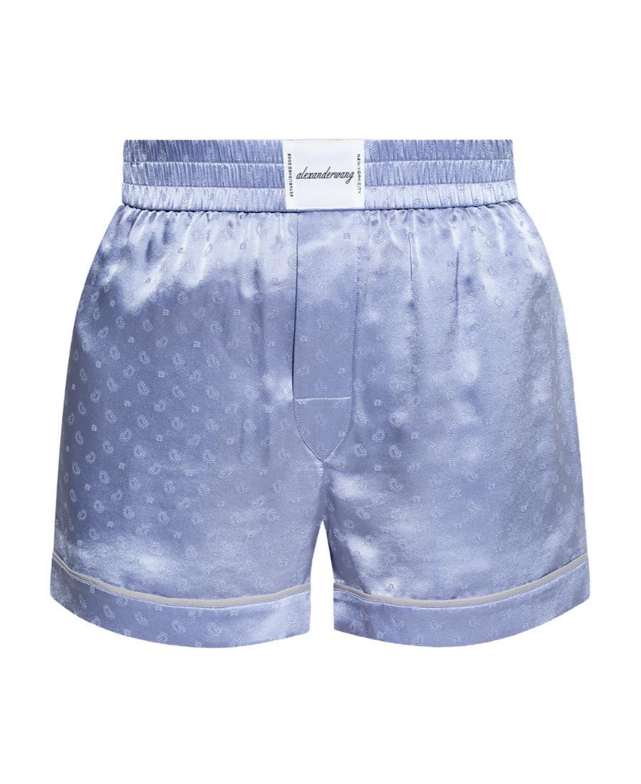 ALEXANDER WANG T Jacquard-pattern Silk Shorts In Blue Product Image