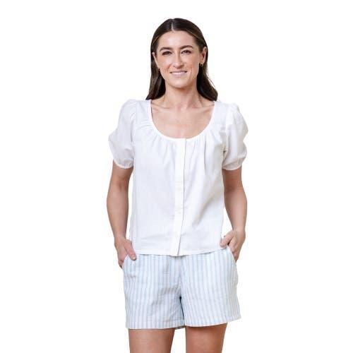 Hope & Henry Women's Flat Front Linen Short in Riviera Stripe at Nordstrom, Size 6 Product Image