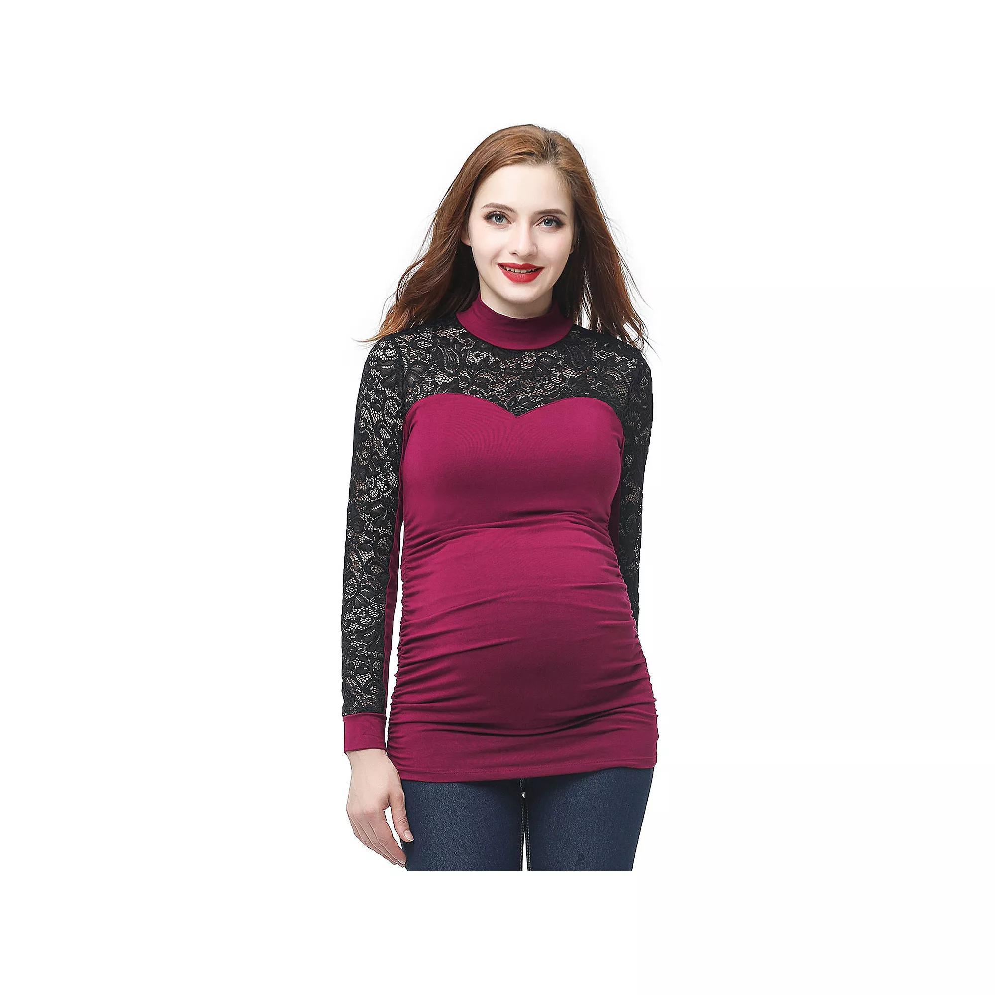 Maternity Pokkori Mockneck Lace Panel Top, Womens Product Image