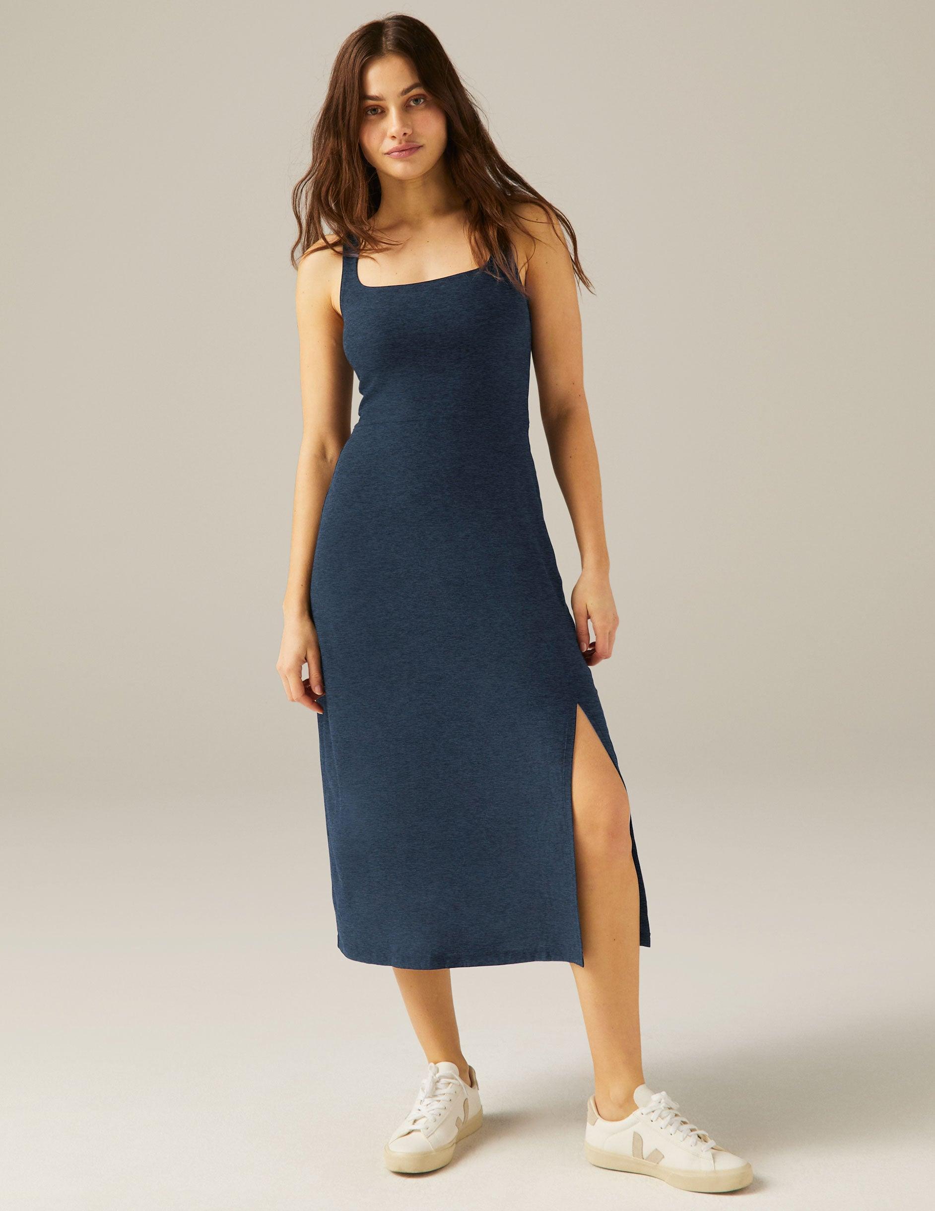 Featherweight Square Neck Slit Midi Dress Product Image