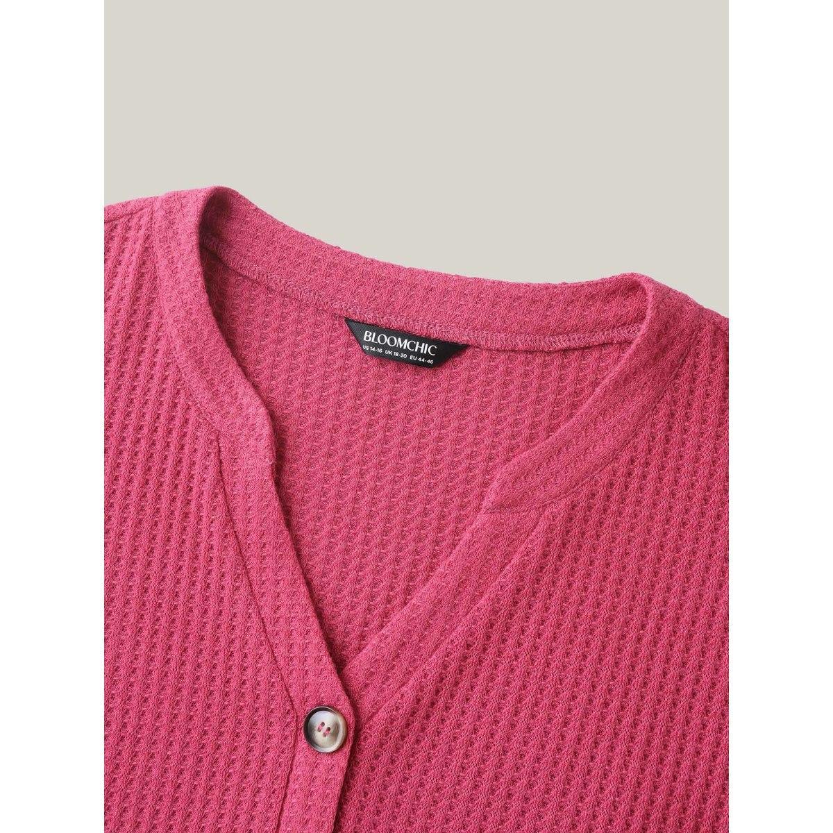 Plus Size Textured Notched Neck Button Plain T-Shirt Peach Women Casual Texture Notched collar Bodycon Everyday T-shirts BloomChic 18-20/2X Product Image