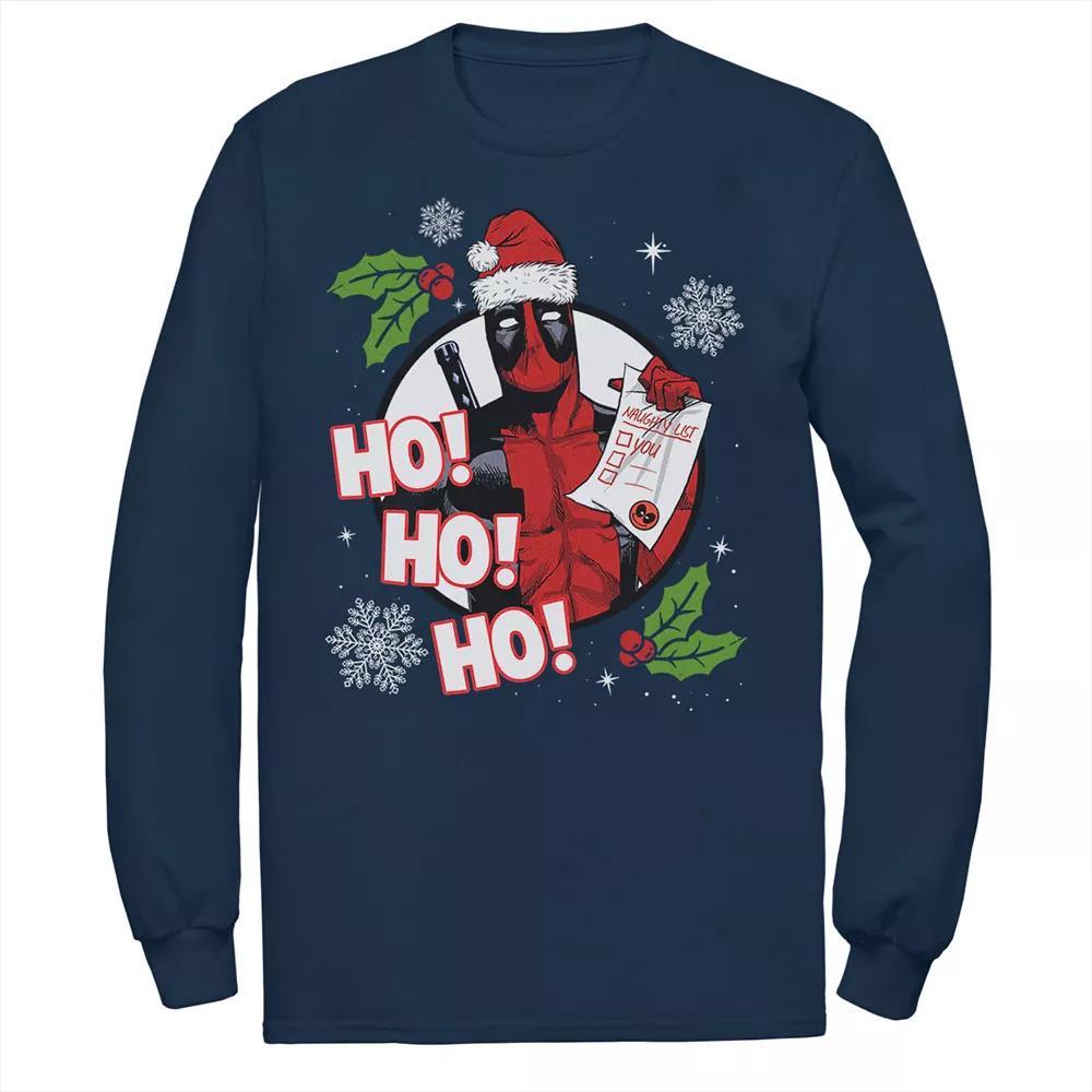 Men's Marvel Deadpool Santa Naughty List Holiday Tee, Size: Small, Blue Product Image