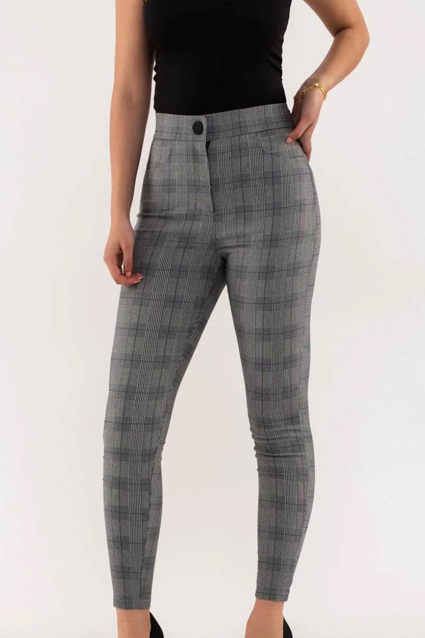 High Waist Plaid Skinny Pants Product Image