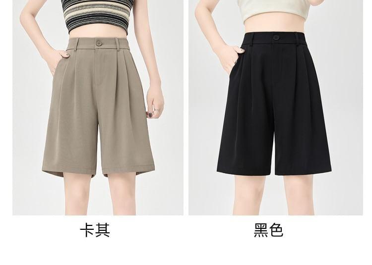 High Waist Plain Wide Leg Dress Shorts Product Image