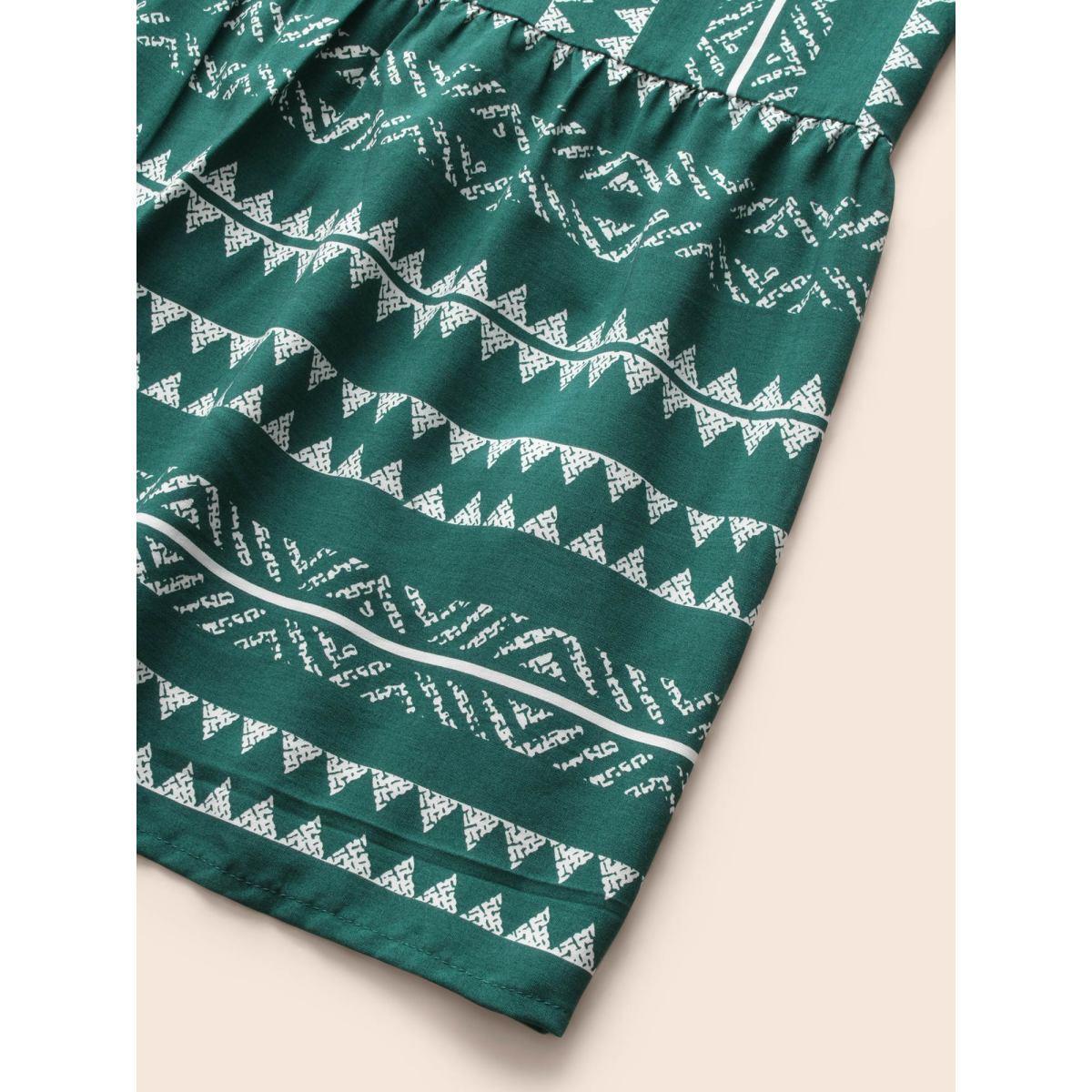 Plus Size Striped Geometric Pocket Ruffle Hem Sleeveless Tank Dress DarkGreen Women Casual Non V-neck Sleeveless Curvy BloomChic 10/M Product Image