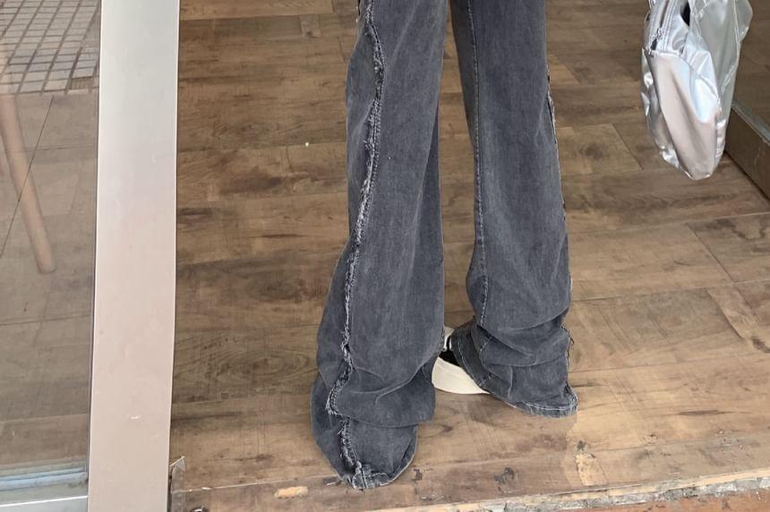 High Waist Washed Ripped Flared Jeans Product Image