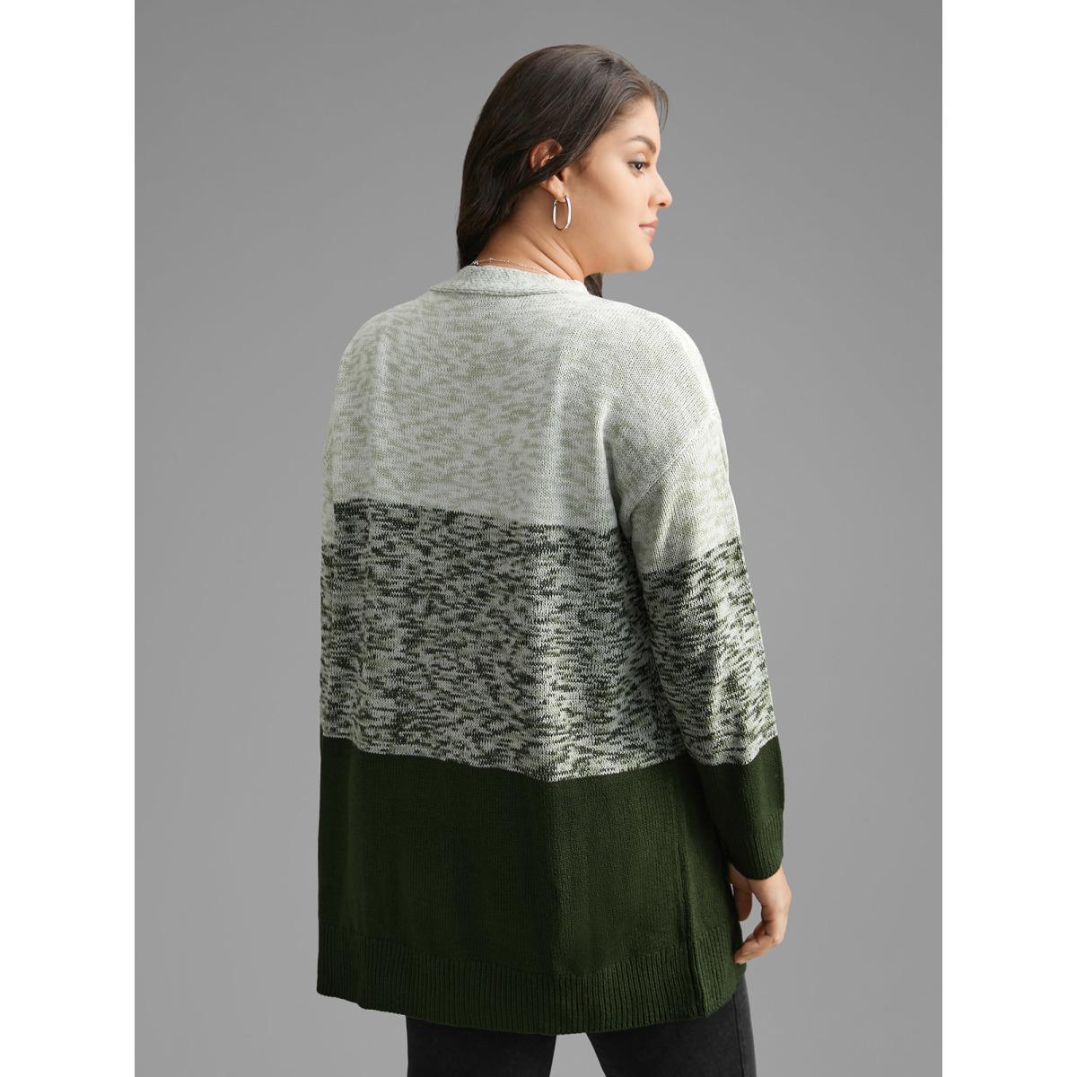 Plus Size Heather Colorblock Contrast Patched Pocket Cardigan ArmyGreen Women Casual Loose Long Sleeve Everyday Cardigans BloomChic 30/6X Product Image