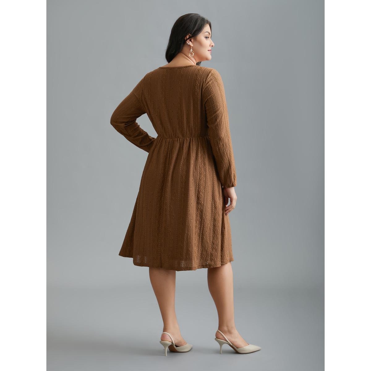 Plus Size Textured Button Detail Square Neck Knit Dress Browncoffeecolor Women Elegant Texture Knit Dresses Bloomchic 10/M Product Image