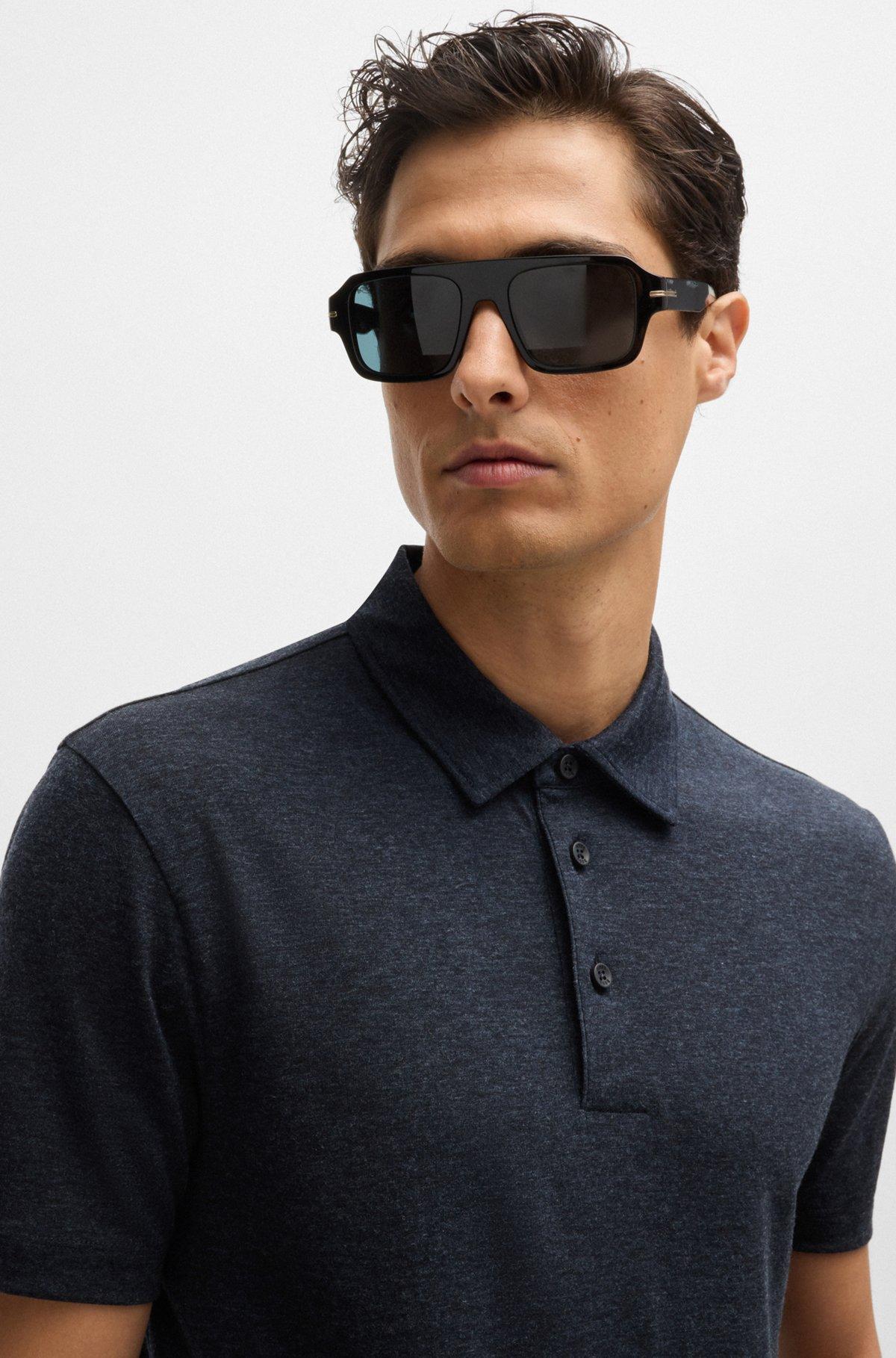 Slim-fit polo shirt with striped collar Product Image