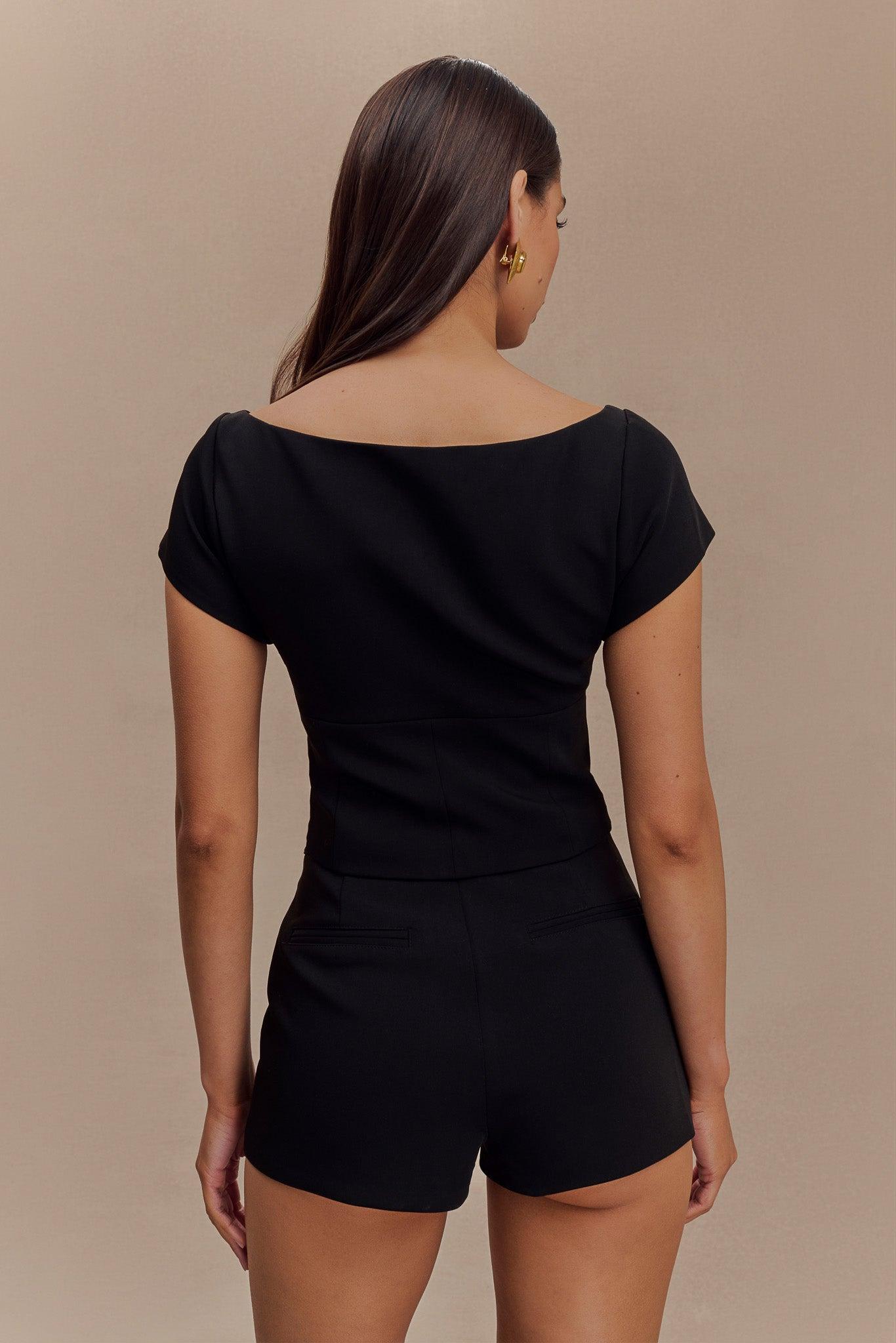 Ellis Cap Sleeve Longline Suiting Top - Black Product Image