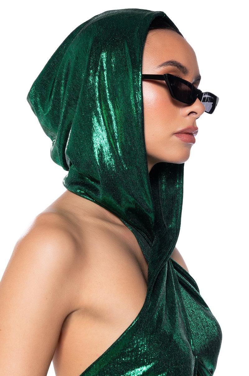 COME THROUGH HOODED METALLIC CROP TOP Product Image