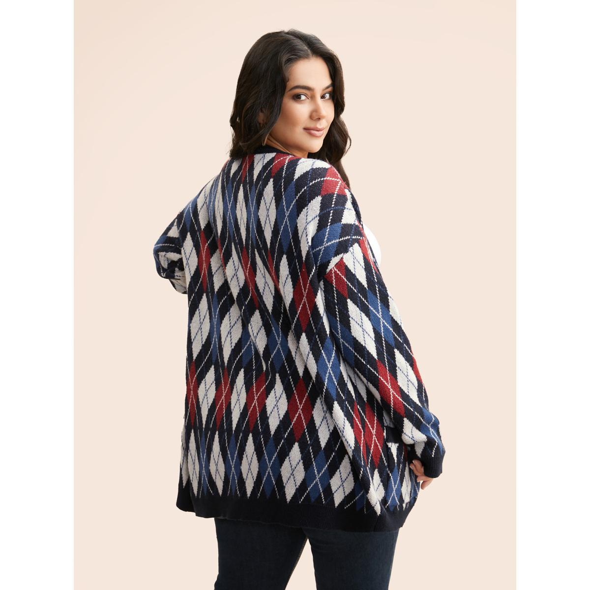 Plus Size Plaid Drop Shoulder Pocket Cardigan Midnight Women Casual Loose Long Sleeve Everyday Cardigans BloomChic 18-20/2X Product Image