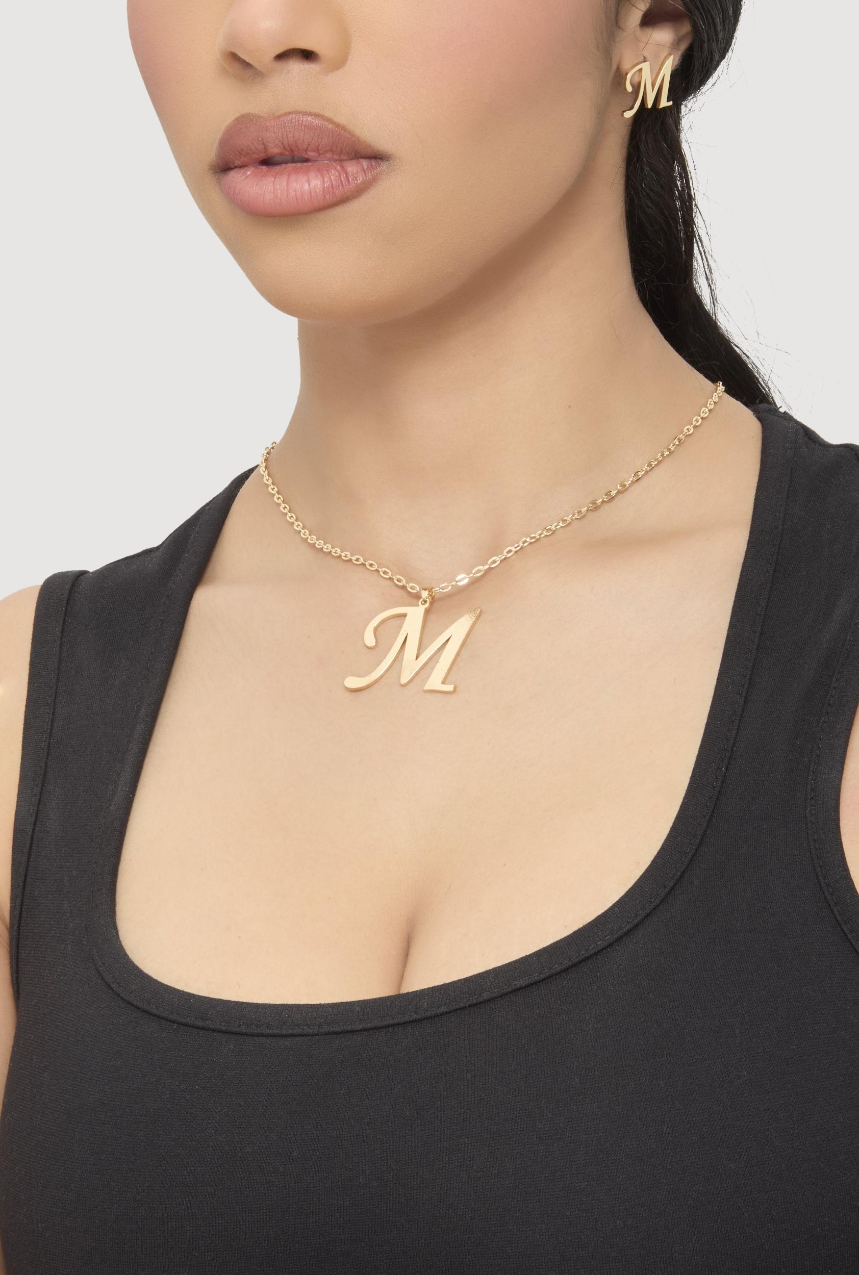 M Initial Necklace and Earrings Female Product Image