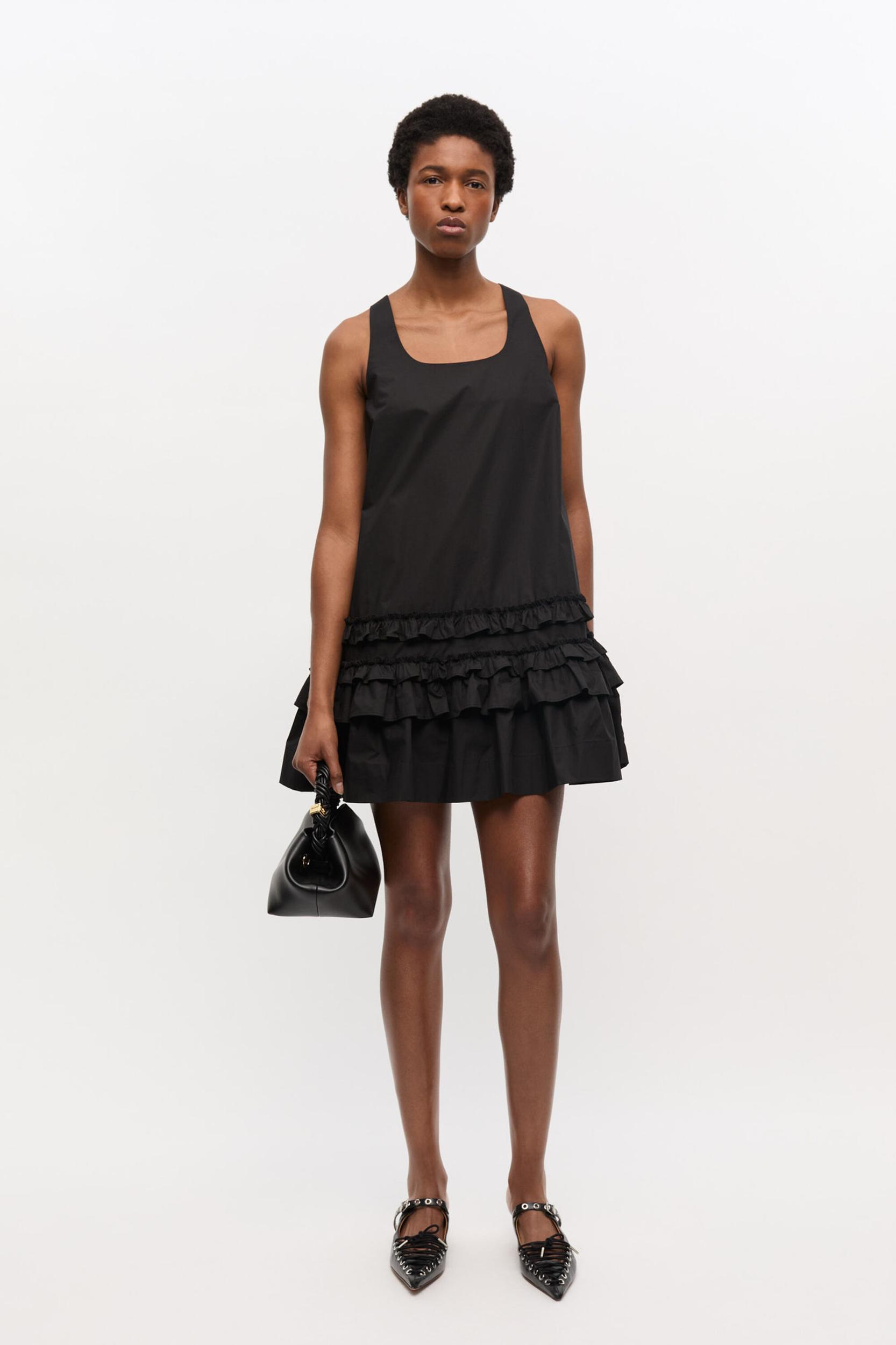 Black Cotton Poplin Mini Dress Product Image