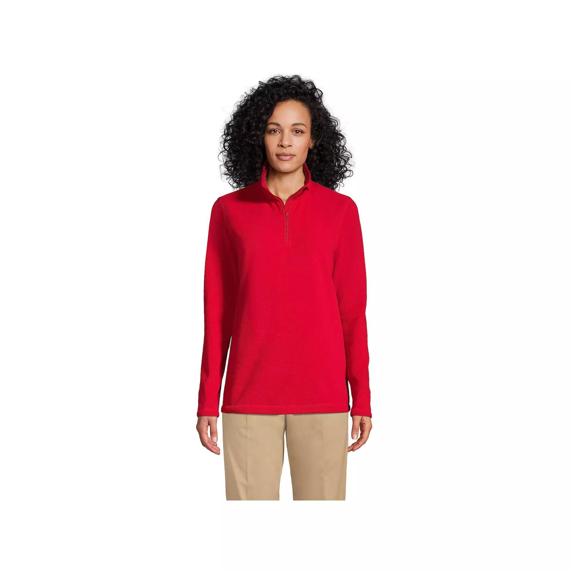 Women's Lands' End Lightweight Fleece Quarter Zip Pullover, Size: Medium, Red Product Image