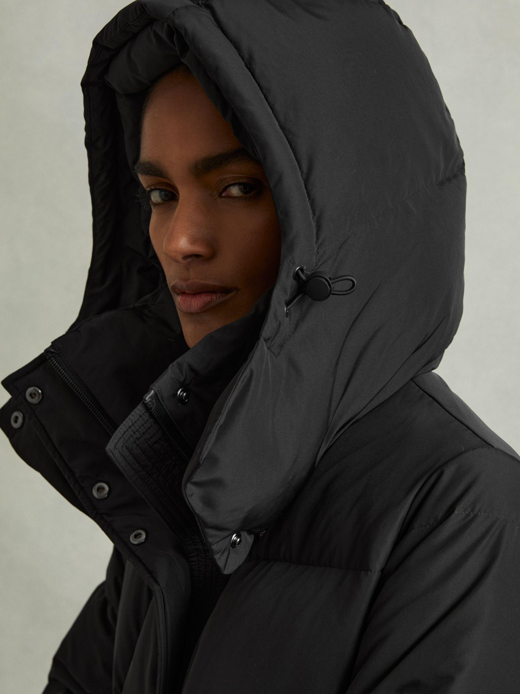 Longline Hooded Puffer Coat in Black Product Image