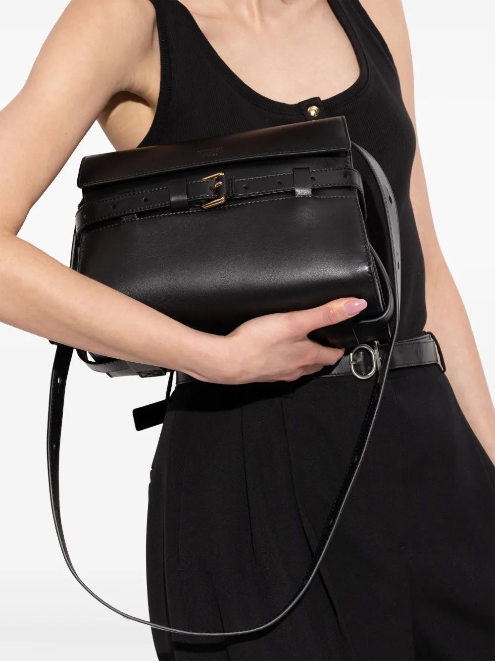 MOSCHINO Belted Leather Shoulder Bag In Black Product Image