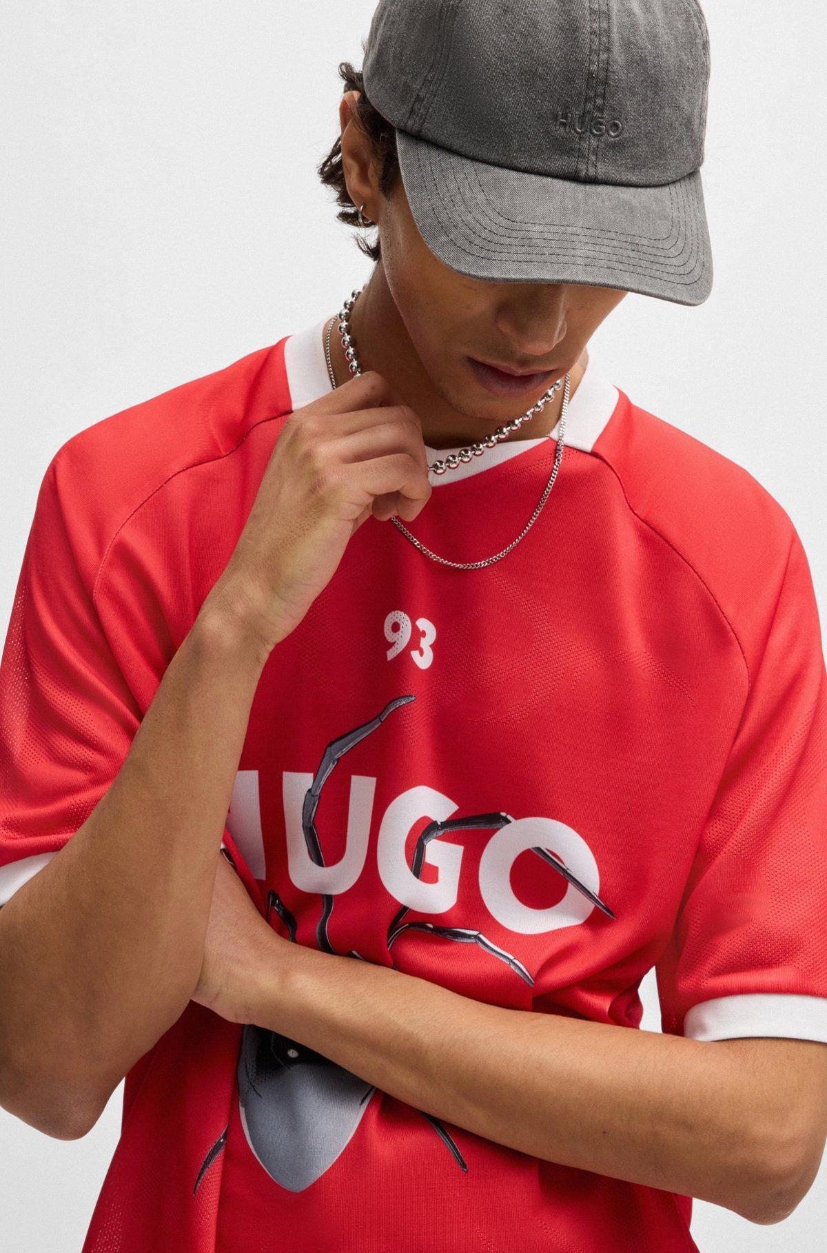 Relaxed-fit football-style mesh T-shirt with seasonal print Product Image
