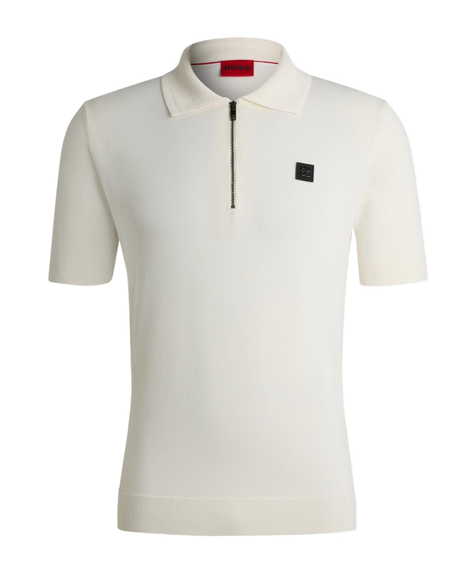HUGO BOSS Logo-appliqué Zip-up Polo Shirt In White Product Image
