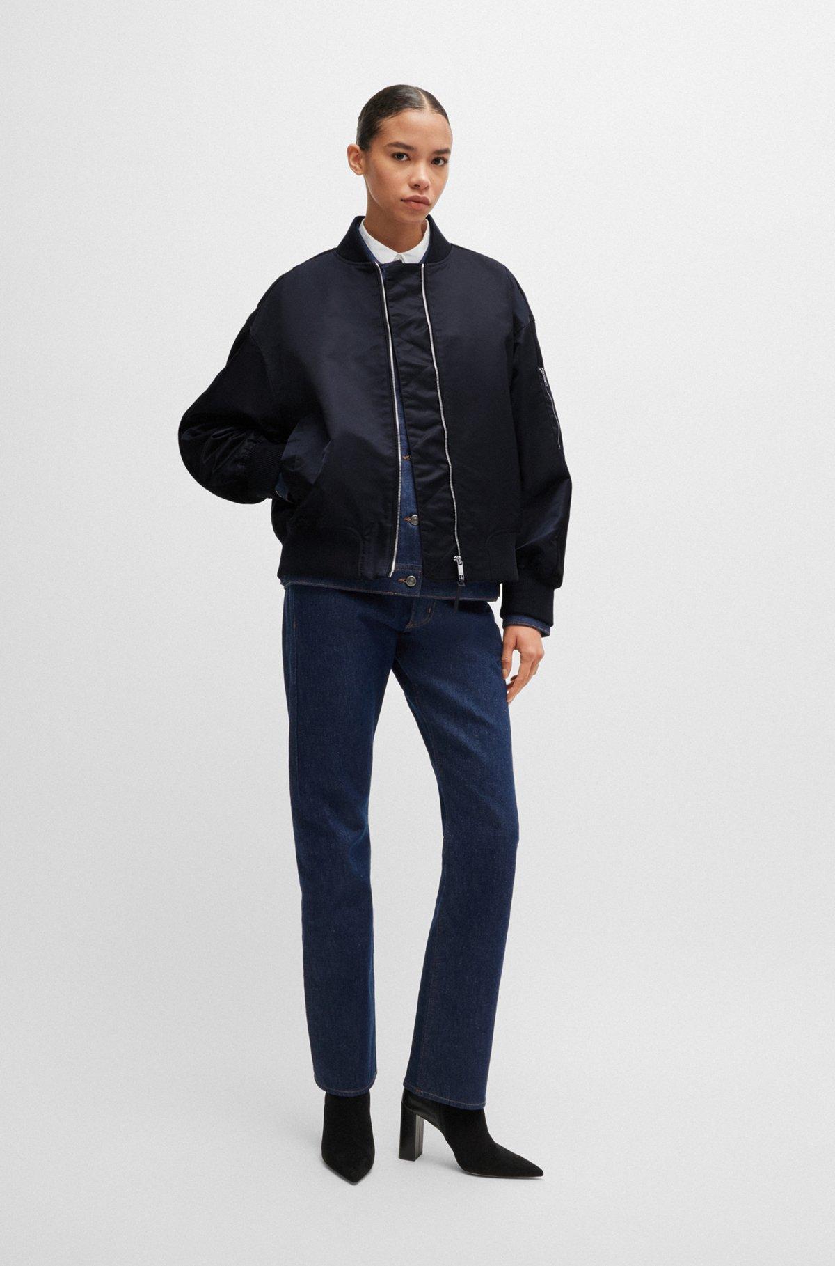 BOSS - Water-repellent bomber jacket with zipped sleeve pocket - Dark Blue Product Image