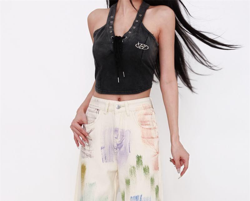 Mid Rise Patterned Wide Leg Jeans Product Image