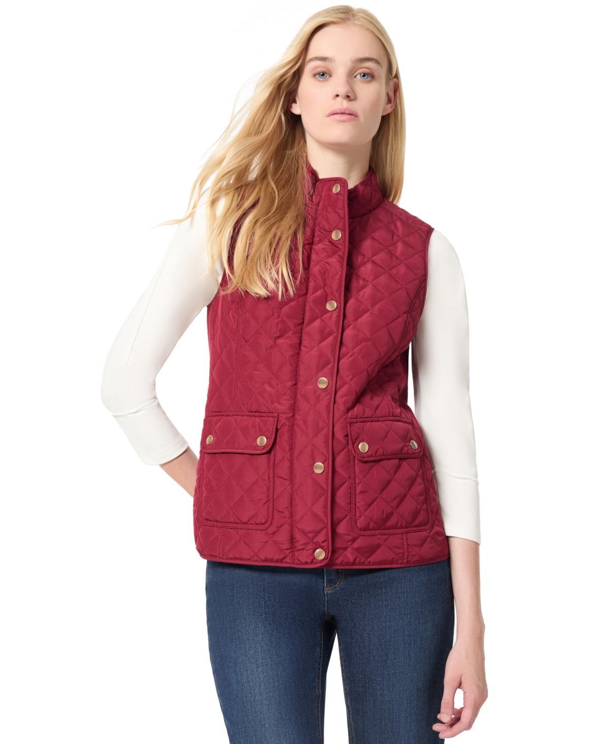 Jones New York Womens Quilted Patch Pocket Vest W/Snaps Zipp Jacket Product Image