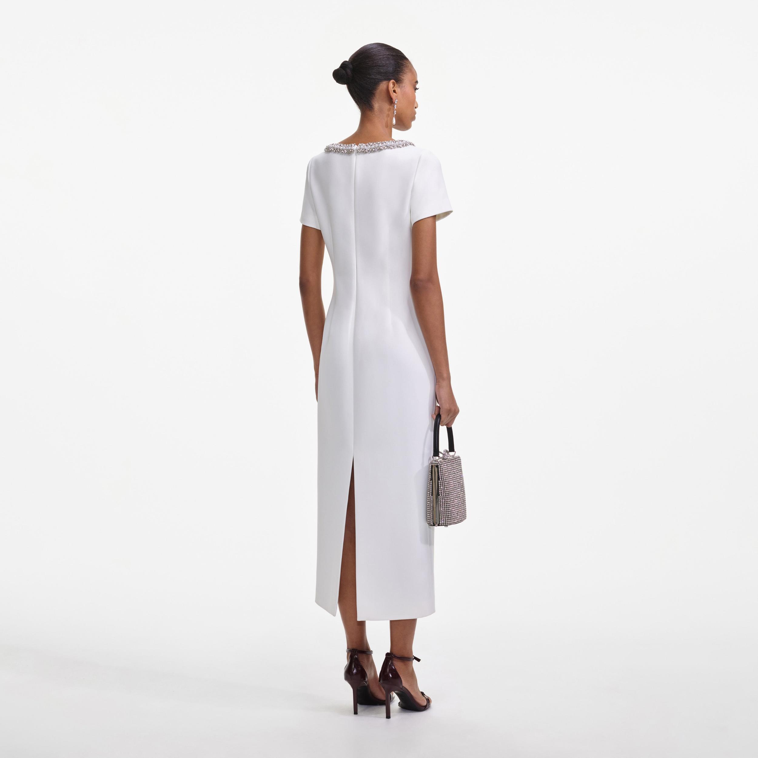 White Crepe Bow Midi Dress Product Image