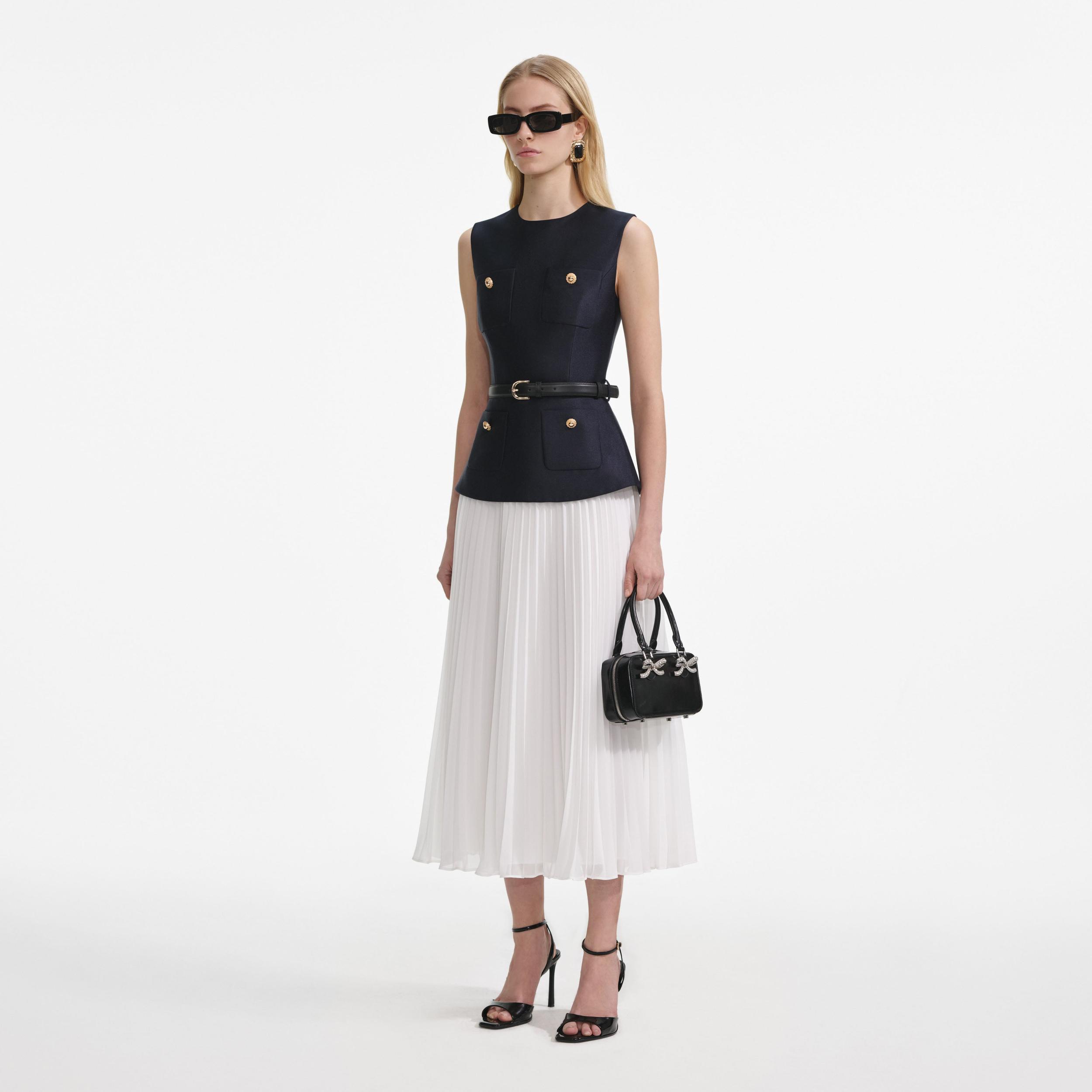 Navy Taffeta Midi Dress Product Image