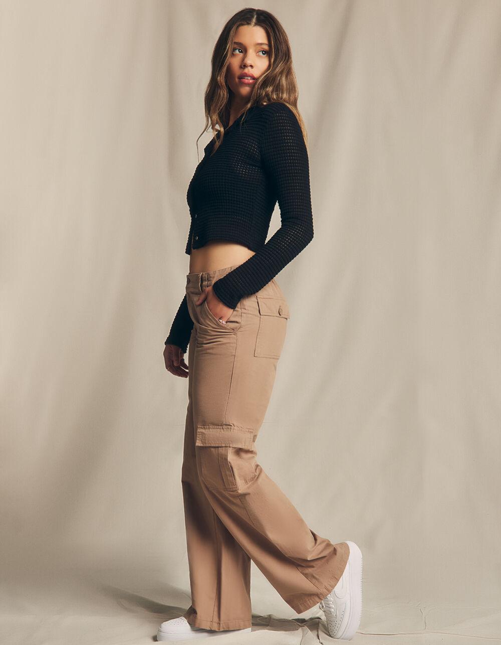 RSQ Womens Low Rise Cargo Pants - DK KHAKI Product Image