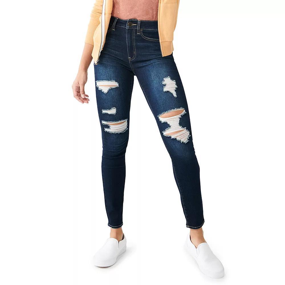 Juniors' SO® High Rise Skinny Jeans, Girl's, Size: 5, Dark Destructed Product Image