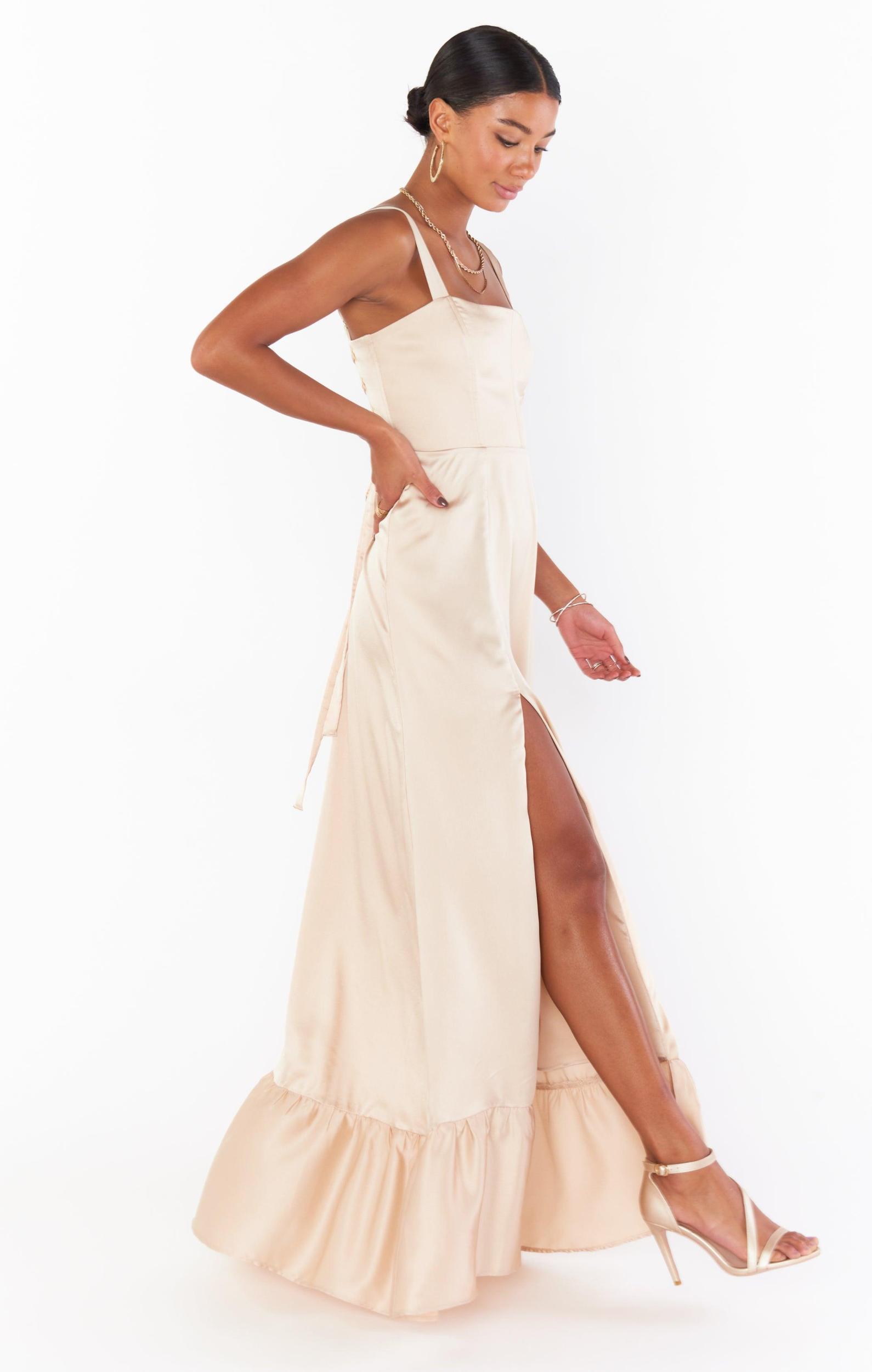 Clarissa Corset Dress ~ Champagne Luxe Satin Product Image