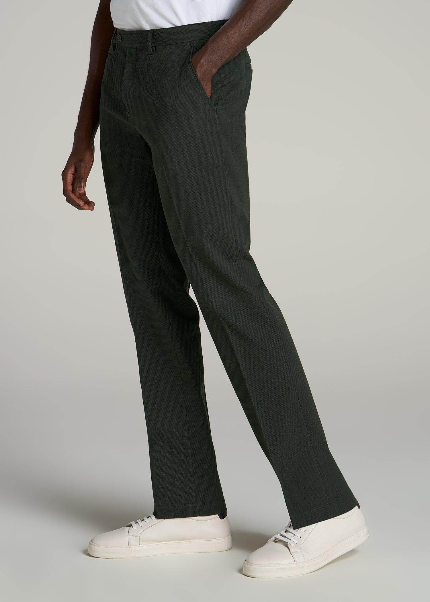 Textured Garment Washed Stretch Cotton Suit Pants for Tall Men in Evening Blue Male Product Image