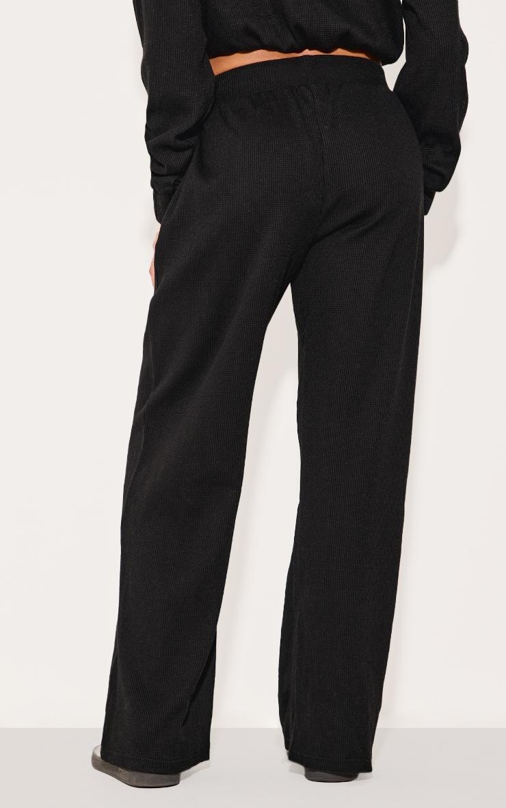 Black Waffle Detail Wide Leg Pants Product Image