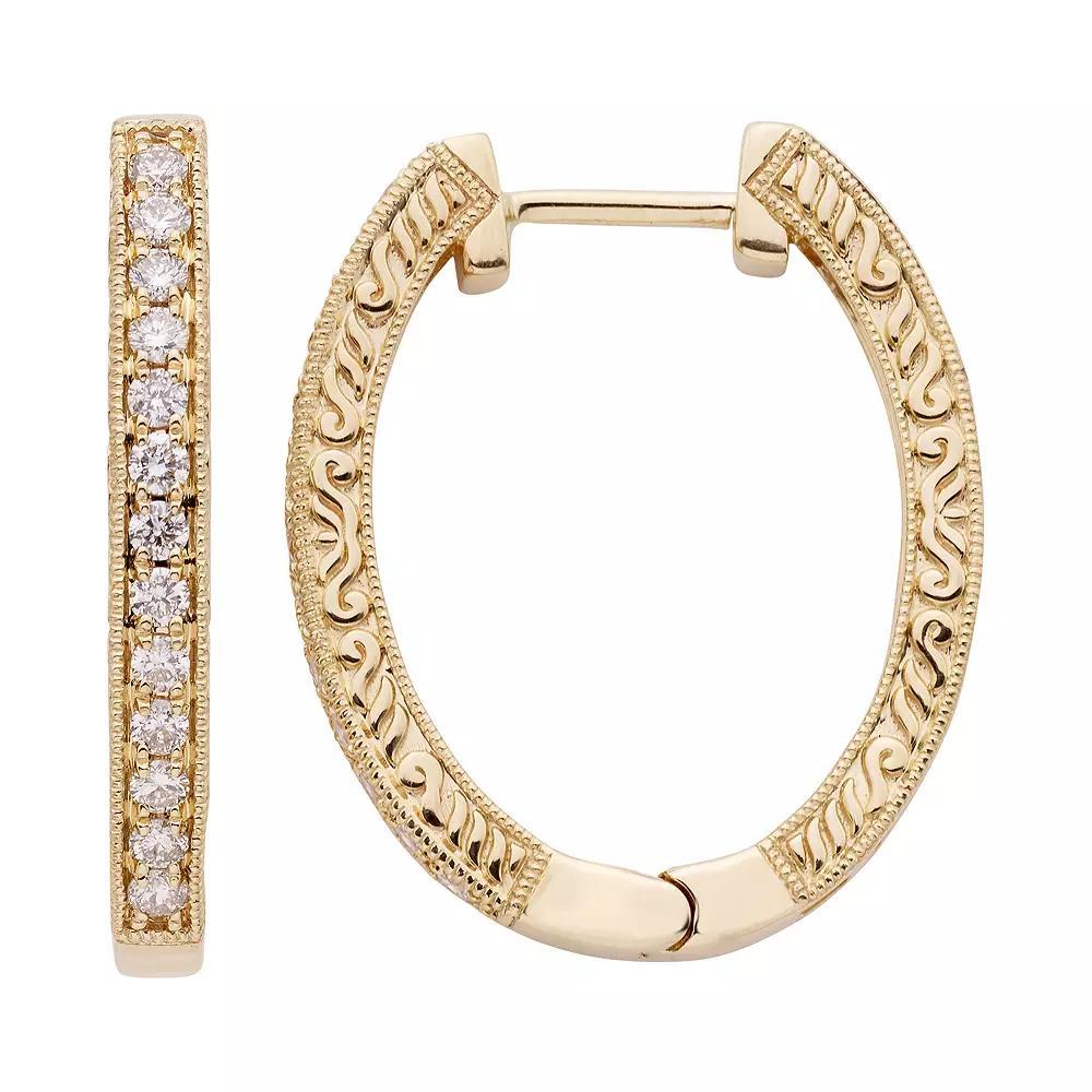 The Regal Collection 14k Gold 1/2 Carat T.W. Certified Diamond Oval Hoop Earrings, Women's, Yellow Product Image