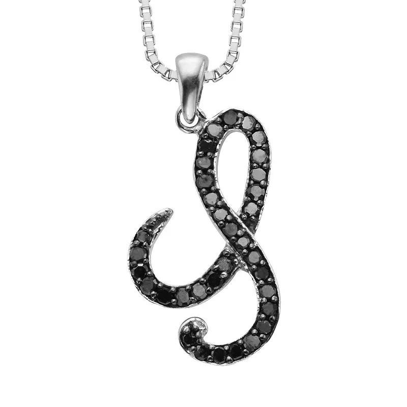 Jewelexcess Sterling Silver 1/4-ct. T.W. Black Diamond Initial Pendant, Women's, Size: 18", Q Product Image