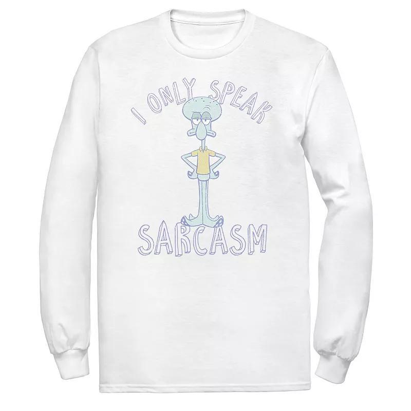 Men's Spongebob Squidward I Only Speak Sarcasm Portrait Long Sleeve Tee, Size: 3XL, White Product Image